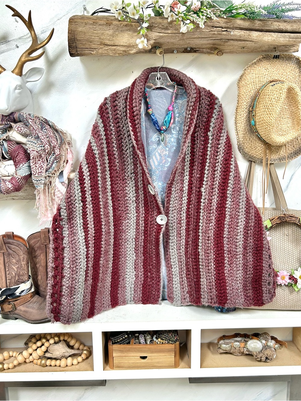 Cottagecore Vintage Striped Knit scarf/body wrap w cabin farmhouse granny vibe